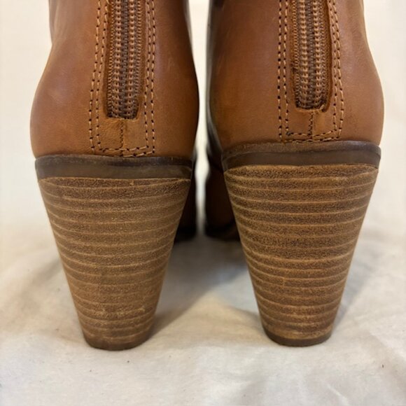 Lucky Brand "Nycott" Tan Leather Cuffed Heeled Ankle Boot, Size 6 1/2M/37 - Picture 8 of 14